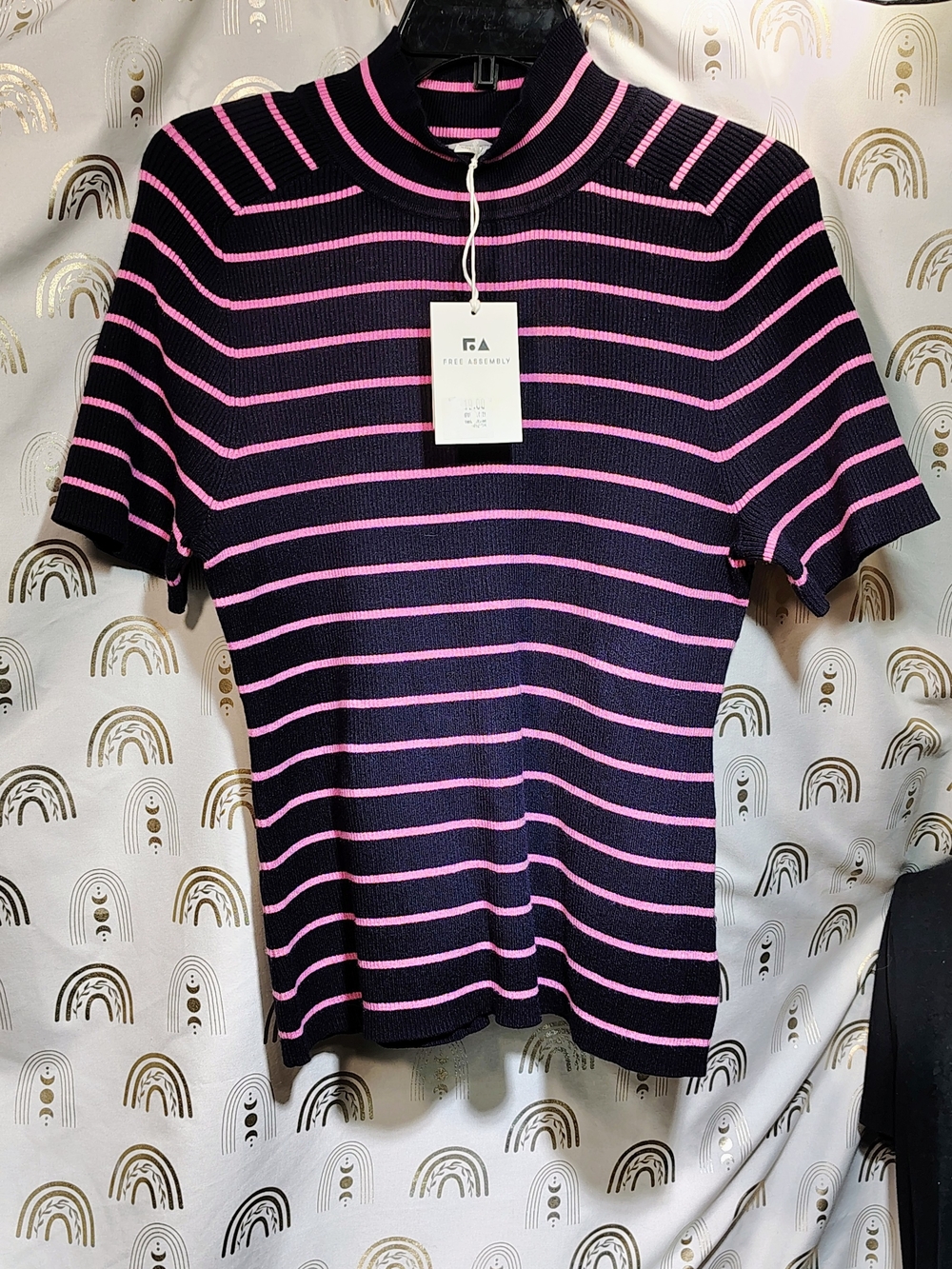 Women’s Striped Knit Top - Black with Pink Stripes